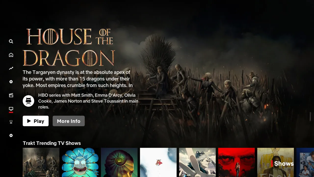 The Shows section, with a featured series and rows of TV show posters.